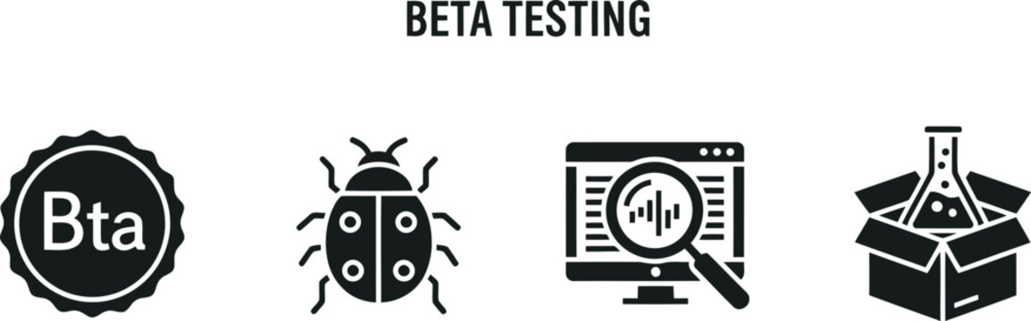 Black and white beta testing icons