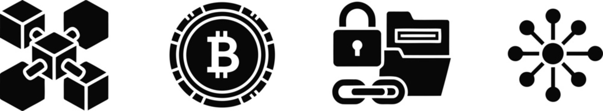 Black cryptocurrency and security icons set
