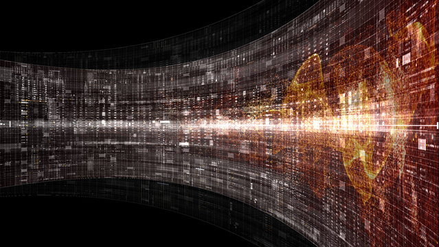 Futuristic screen display matrix, hi-tech digital data telemetry with encrypted numbers, display dynamic background for computer desktop screen display format