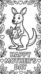 Kangaroo and baby joey coloring page Mother's Day vector