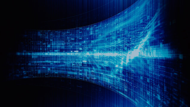 Futuristic screen display matrix, hi-tech digital data telemetry with encrypted numbers, display dynamic background for computer desktop screen display format