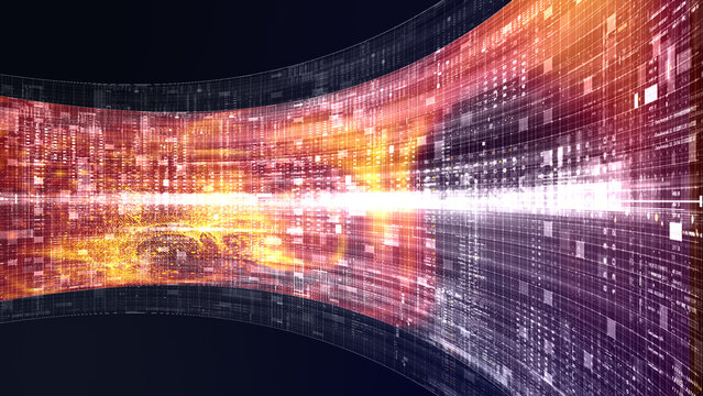 Futuristic screen display matrix, hi-tech digital data telemetry with encrypted numbers, display dynamic background for computer desktop screen display format