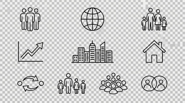 World Population Day Line Icon Set Global People and Demographics Symbols