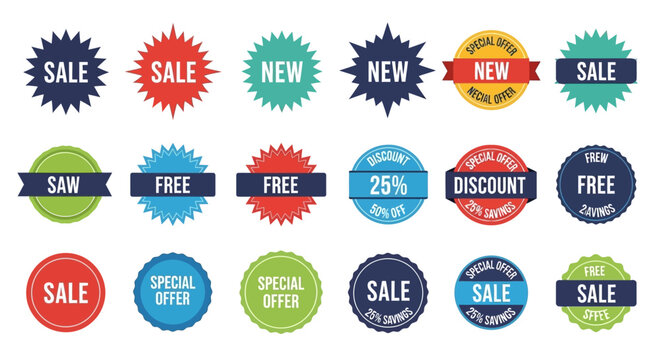 Collection of Sale and Discount Labels, Badges, and Stickers - Vector Graphics