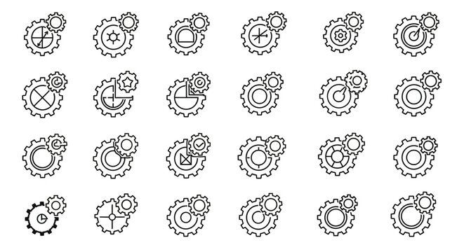 Gear Icons Set: Precision Engineering, Mechanical Systems, and Industrial Solutions