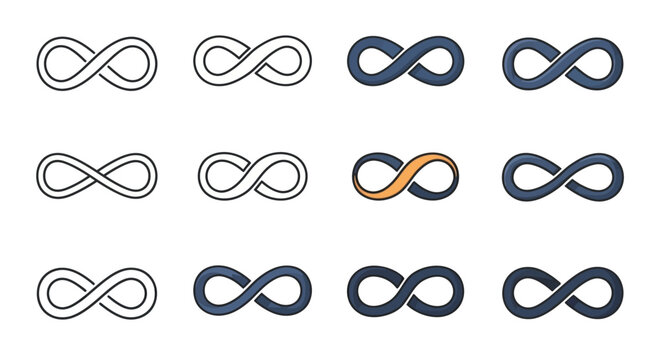 Infinite Loop Symbols Collection: Outline, 3D, and Colored Infinity Icons