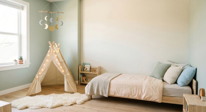 Cozy Children's Bedroom with Teepee and Comfortable Bed