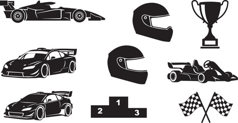 Fototapeta premium Racing and Motorsport Silhouette Icon Set