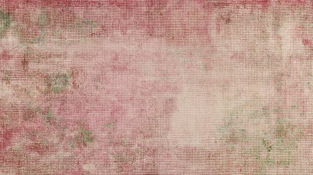 Aged antique tapestry fabric fragment background with faded pink and mauve tones, featuring a weathered distressed textile texture and rustic coarse weave pattern.