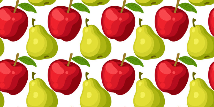 fresh red apple and yellow pear repeating seamless background vector illustration pattern