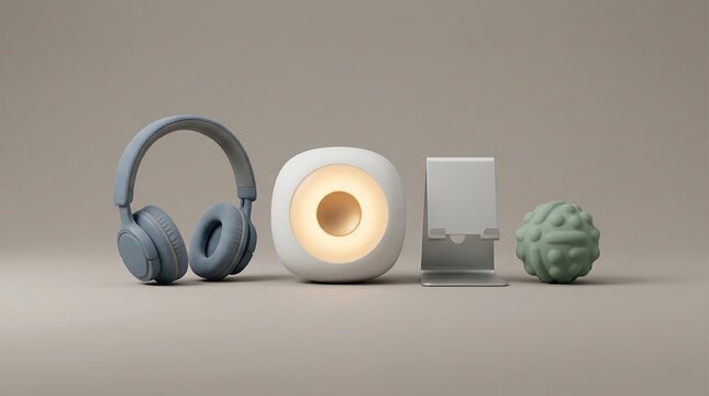 Object only arrangement of rounded smart lamp and generic tablet stand
