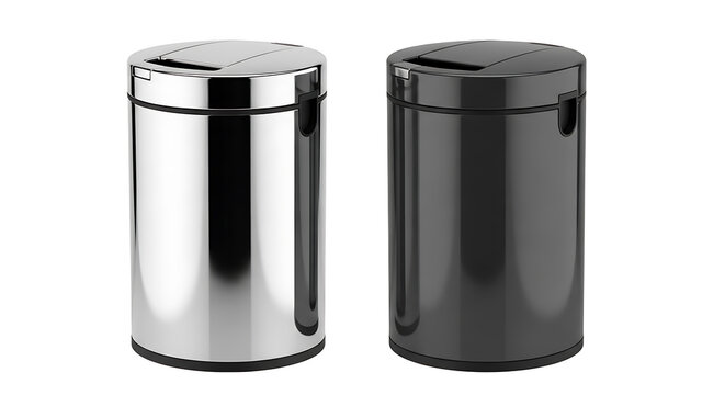 Two modern stainless steel insulated water bottles with black lids and textured surfaces