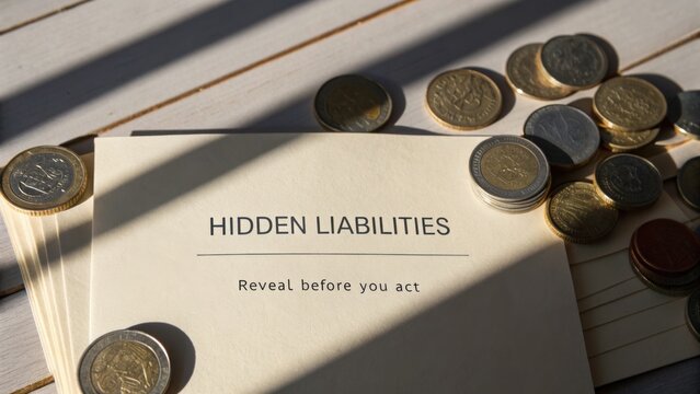 Financial concept of hidden liabilities with coins and shadows