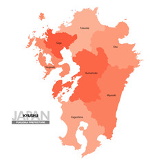 Obraz premium [日本地図] 九州の県名入り位置地図 (英語)