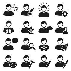 Obraz premium Set of Icons Representing Different Professions and Hobbies