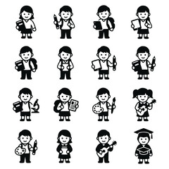 Fototapeta premium Cute Cartoon Kids Characters - Back to School, Art, Music, Science, Graduation