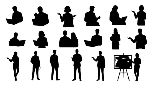 People sitting and standing in casual meeting isolated on transparent background, Vector