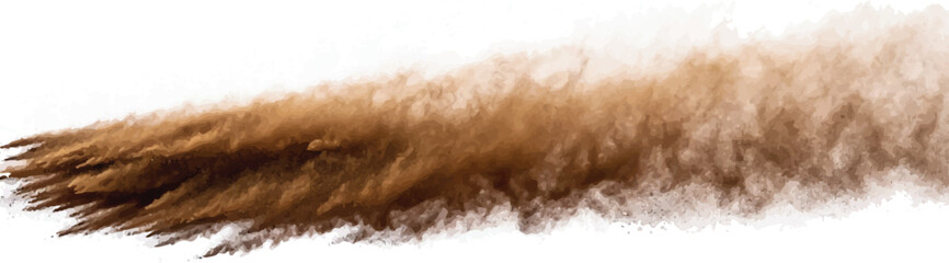 Brown dust cloud spreading horizontally isolated on white background with particle cloud dirt spread sand drift smoke stream abstract motion © Manjur