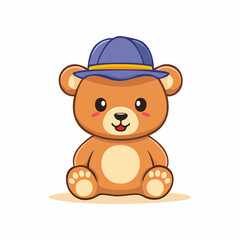 Naklejka premium Cute Cartoon Bear Wearing a Blue Hat