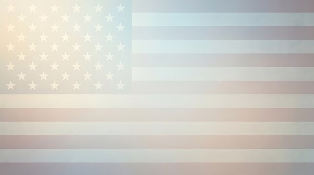 Faded american flag background with soft light overlay for patriotic themes and national holiday featuring stars and stripes in a muted vintage style