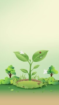 Vertical Green Sprout Growth Animation in Paper Cut Style for Social Media