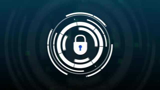 Padlock icon animation on hud interface. Padlock icon digital security. Padlock icon cybersecurity graphic on black.