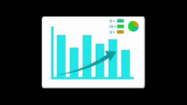 Bar graph animation with downward trend. Teal bar graph financial loss concept. Bar graph business statistics graphic.