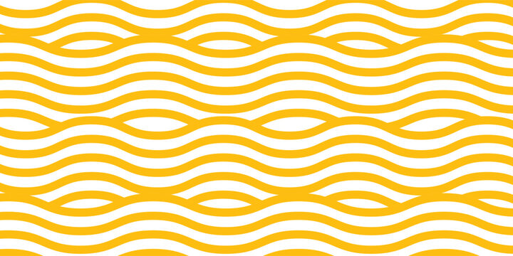 Yellow instant noodle, pasta and spaghetti texture with geometric wavy lines. Ramen, pasta vector pattern. Background illustration