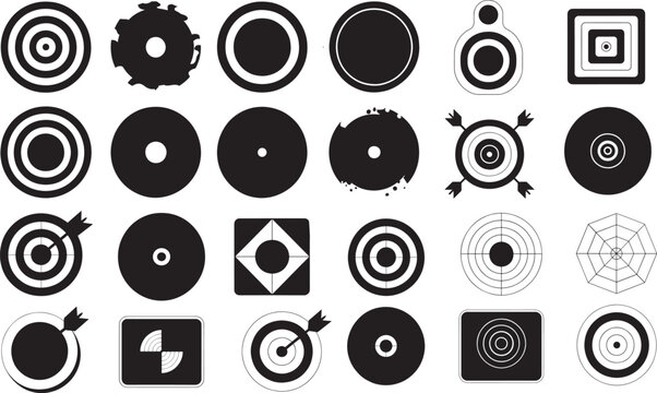 Target Icon Set with Bullseye and Arrow Vector Symbols for Business Marketing and Gamification