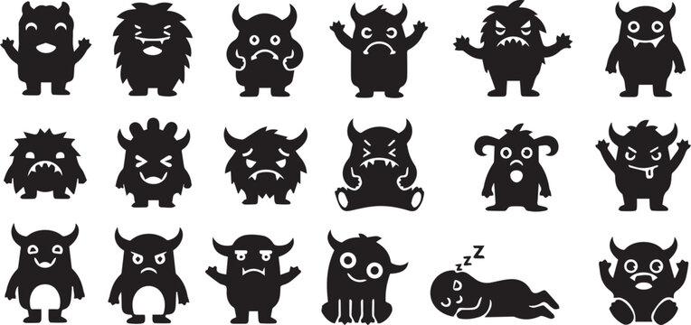 Cute Monster Silhouettes Collection Vector Set