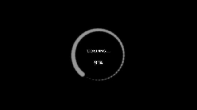 Loading circle animation with percentage count. Loading circle progress data indicator. Loading circle digital interface graphic on black.