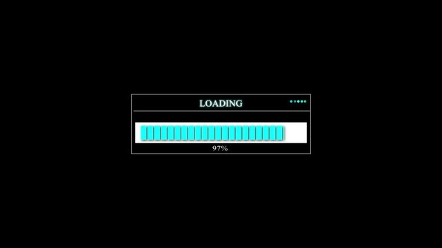 Loading bar animation with progress dots. Loading bar eighty two percent. Loading bar digital interface graphic on black.