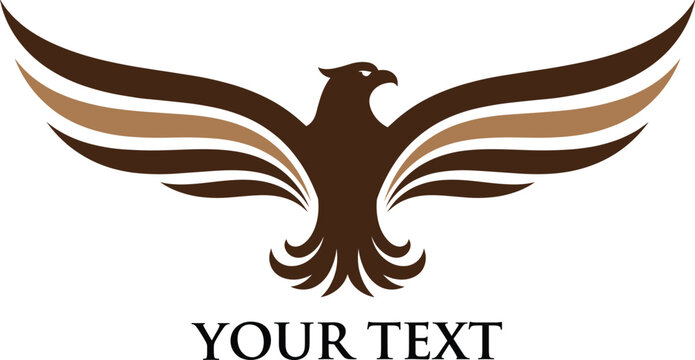 Majestic eagle or phoenix vector logo with brown wings spread wide for corporate branding powerful mascot identity and professional company leadership mission statements.
