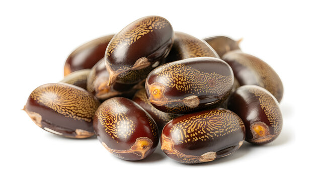A pile of castor beans on a white background