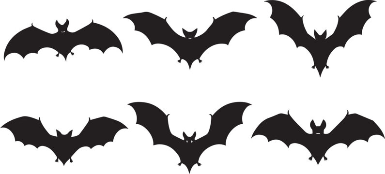 Halloween Bat Silhouette Set: Flying Fruit Bat Icons