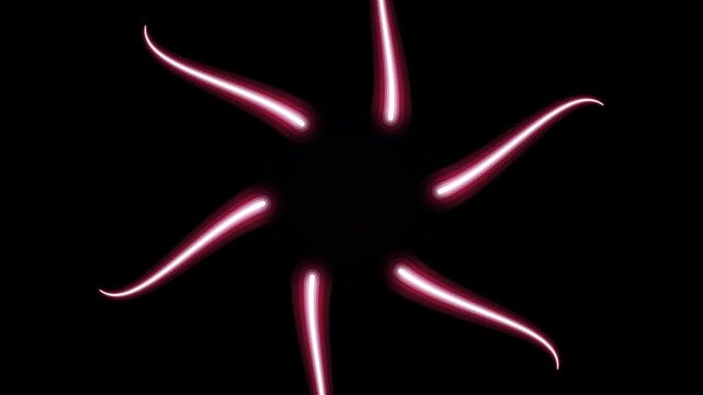 Glowing pink lines radiate outward in a starburst pattern on black