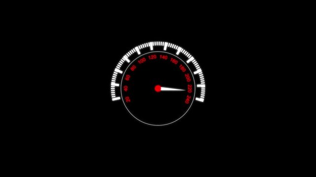 Speedometer gauge animation with red needle. Speedometer gauge performance indicator. Speedometer gauge digital dial graphic on black.