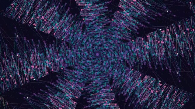 Vibrant light trails swirl in a mesmerizing abstract pattern on a dark background