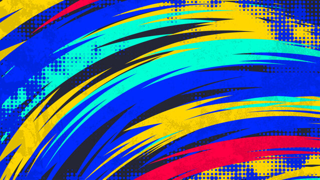 Abstract Sport Halftone Background with Dynamic Brush Strokes and Urban Grunge Texture