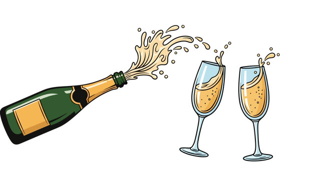 Champagne bottle pouring into glasses.