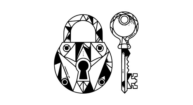 Antique Lock and Key with Geometric Pattern - Security Concept