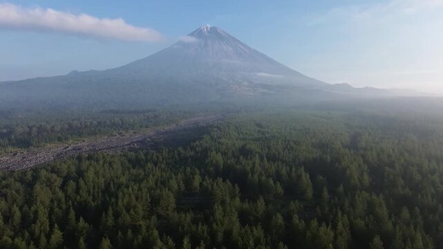 Breathtaking drone view of the rugged slopes of Mount Semeru volcano in Indonesia. High-angle aerial landscape shot, perfect for travel, adventure, and nature projects