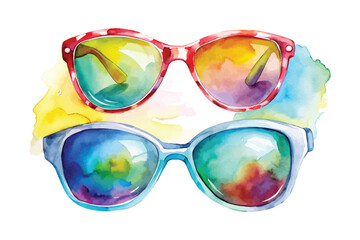 Watercolor Sunglasses Clipart, Trendy Beach Fashion Accessory, Isolated on White © Tanvir Rana