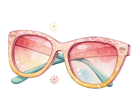 Hand-Painted Sunglasses Watercolor, Stylish Summer Eyewear Clipart, Isolated Vector Illustration
