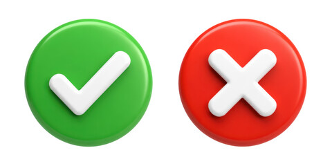 green yes icon with check mark and red deny or no cross icon 3d symbols set isolated on white or transparent png