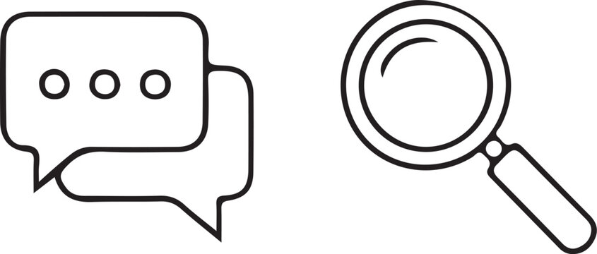 Chat Bubble and Search Icon Communication Message and Magnifying Glass Symbols Line Style