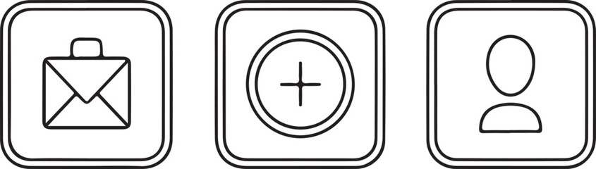 Obraz premium Mail Add and User Icons Line Style Interface Buttons Message Plus Profile Symbols.