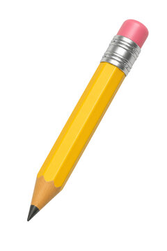 a yellow school pencil with pink eraser isolated on white or transparent png