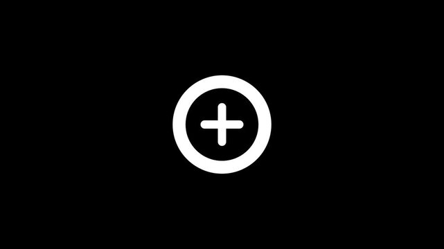 Animated white plus icon on black background.plus icon animation representing healthcare protection.