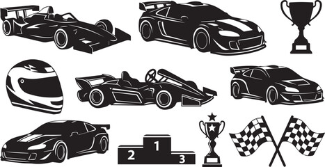 Fototapeta premium Racing Car Silhouette Icons Set Sport Vector Elements